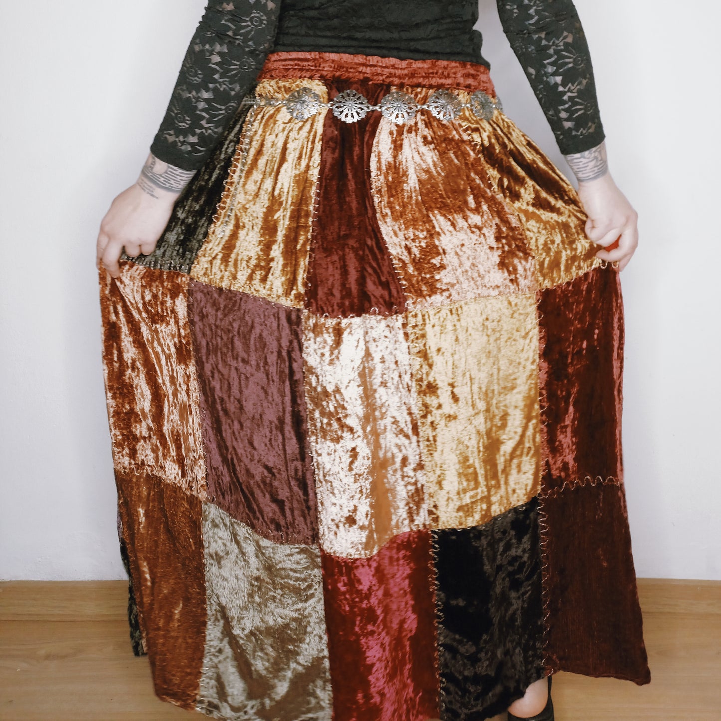 Patchwork Velvet Colourful Skirt - XL