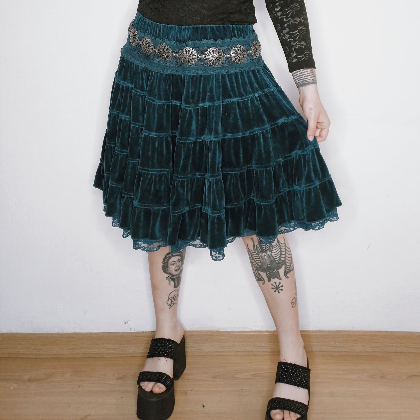 Velvet Teal Lace Skirt - S/M