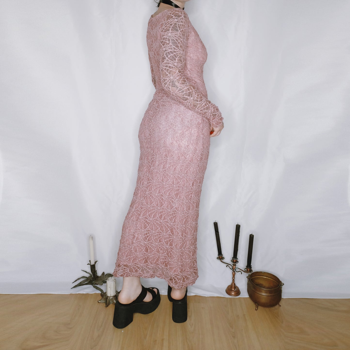 Knitted Powder Pink Spiderweb Dress - S/M