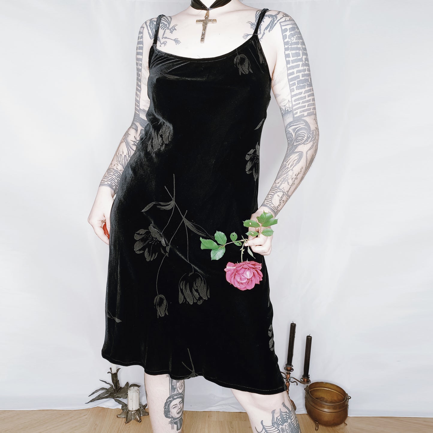 Floral Velvet Mini Dress - M