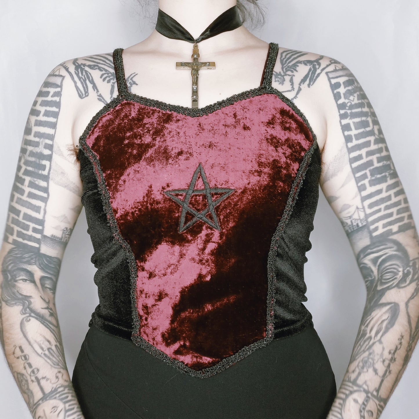 Embroidered Pentagram Velvet Top - S