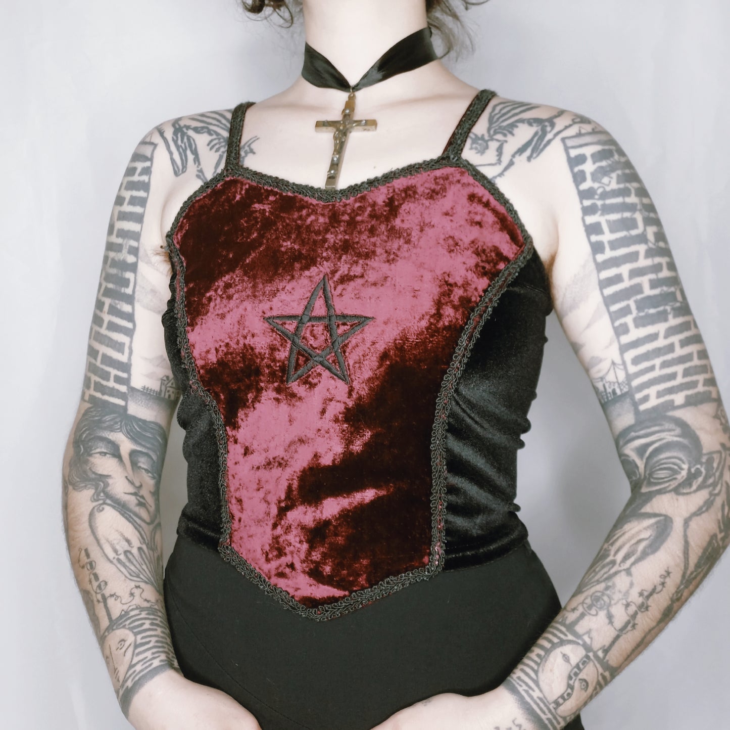 Embroidered Pentagram Velvet Top - S