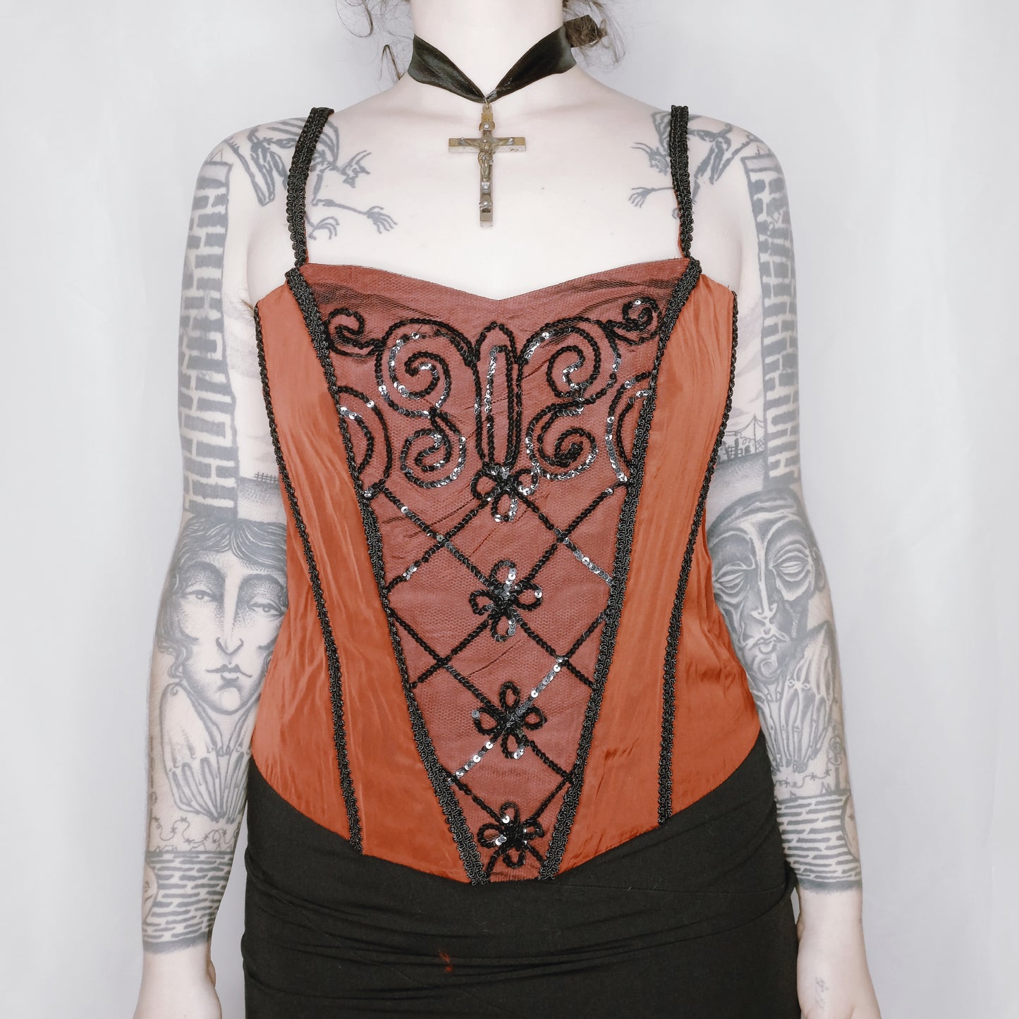 80s Sequin Embroidery Corset Top - M