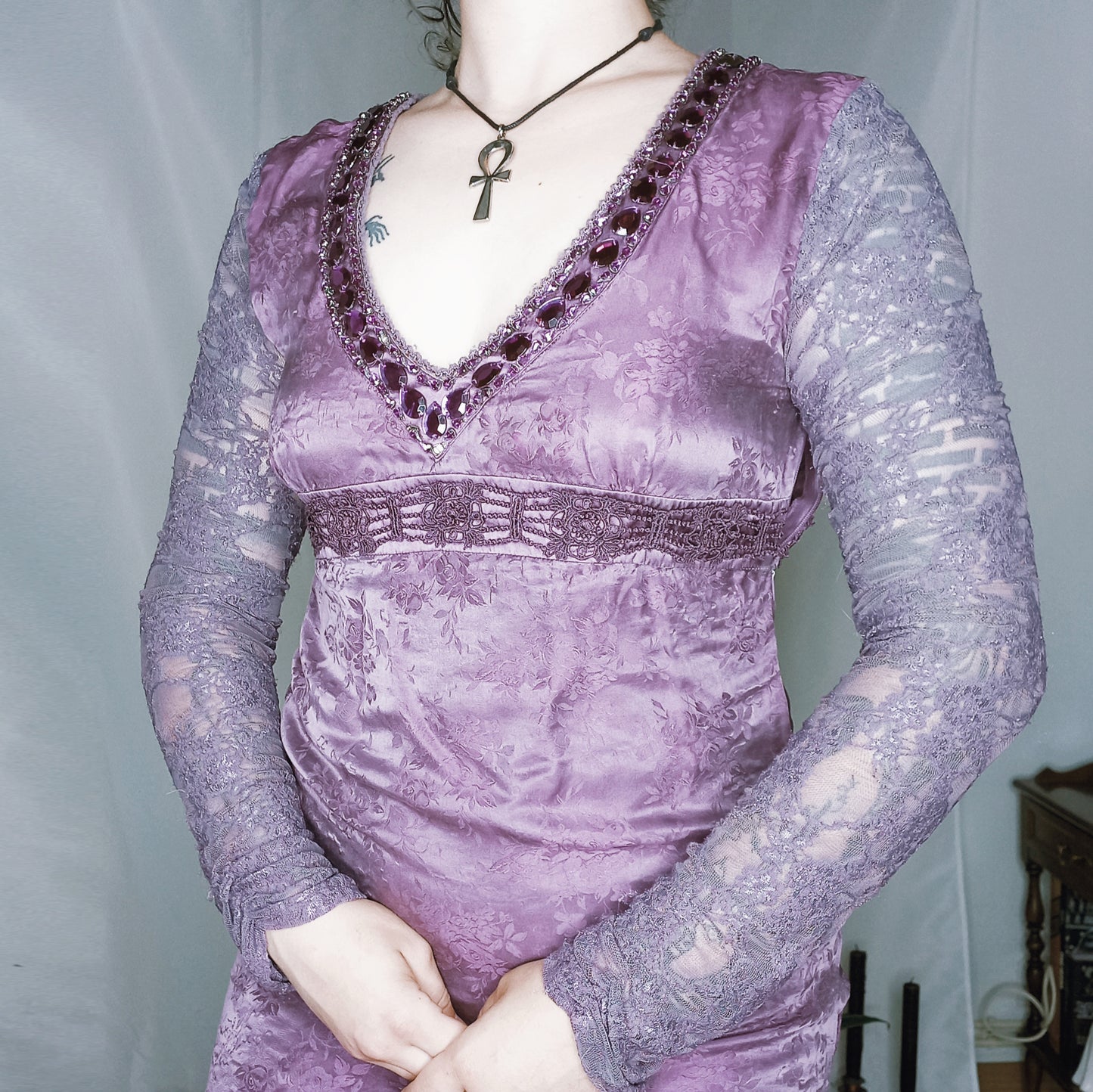 70s Fantasy Satin Dress - S