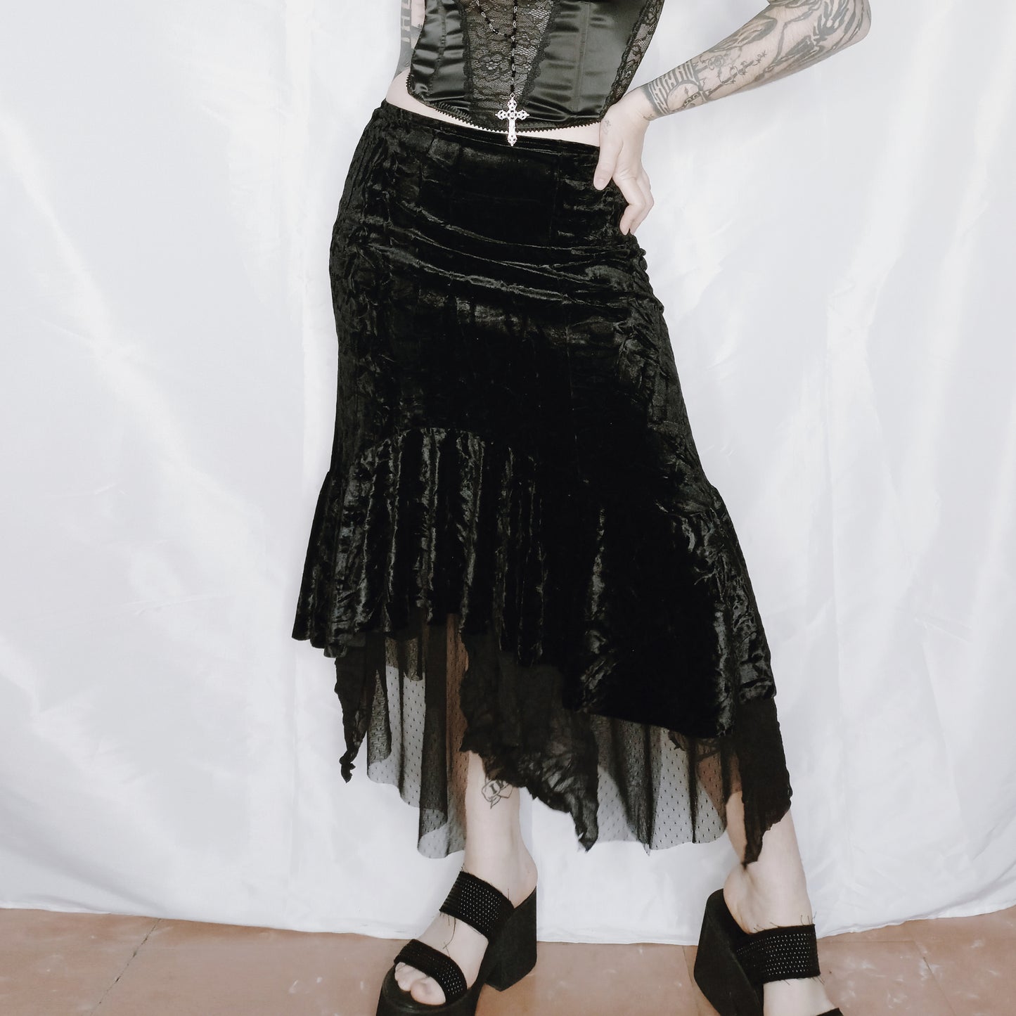 Layered Velvet Asymmetrical Skirt - S/M