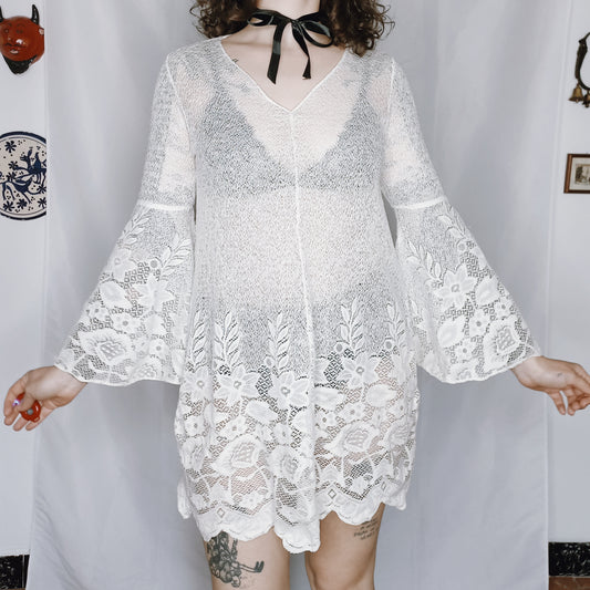 Lace Sheer White Dress - S/M