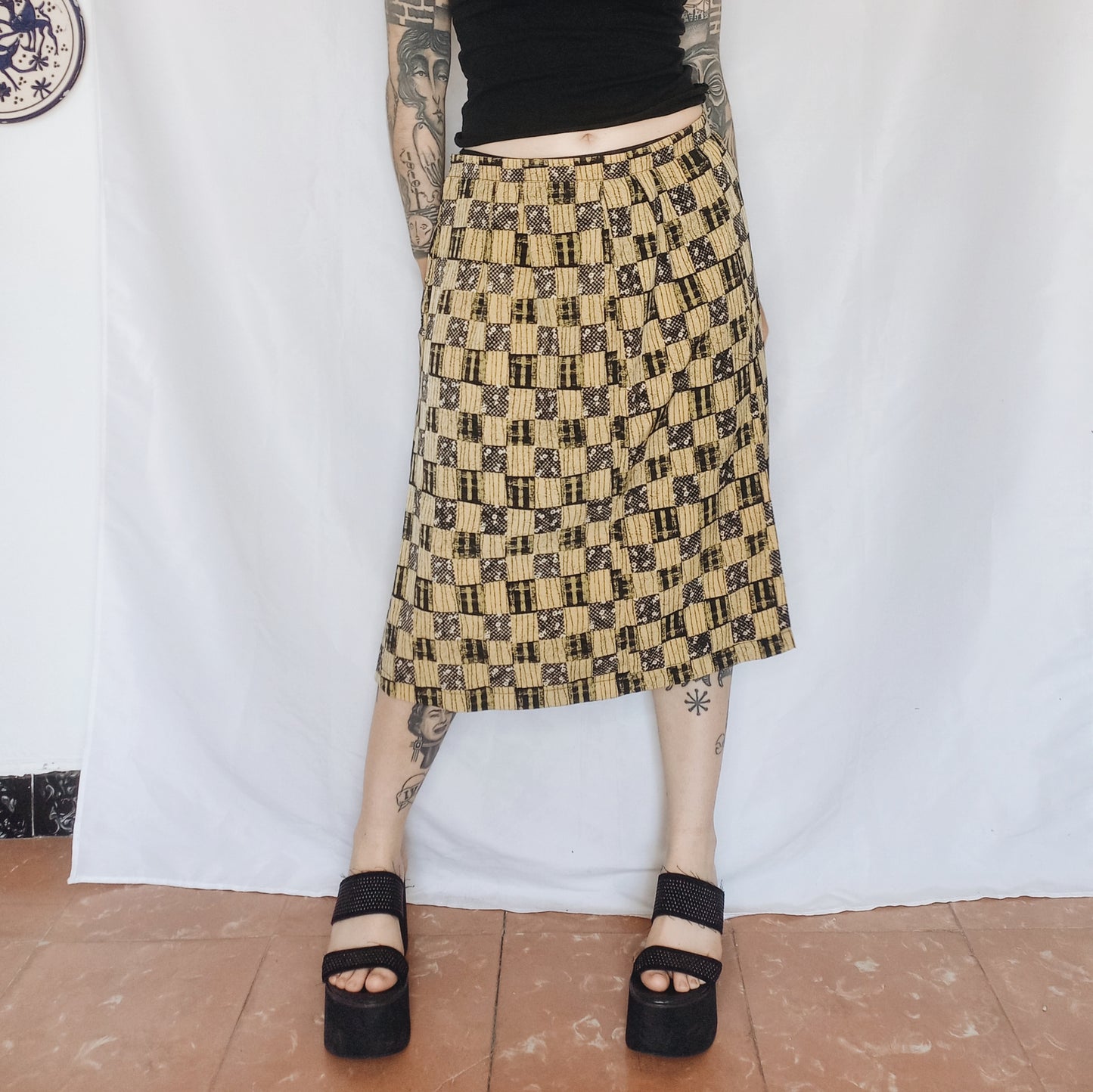 Checkered B&Y Midi Skirt - M