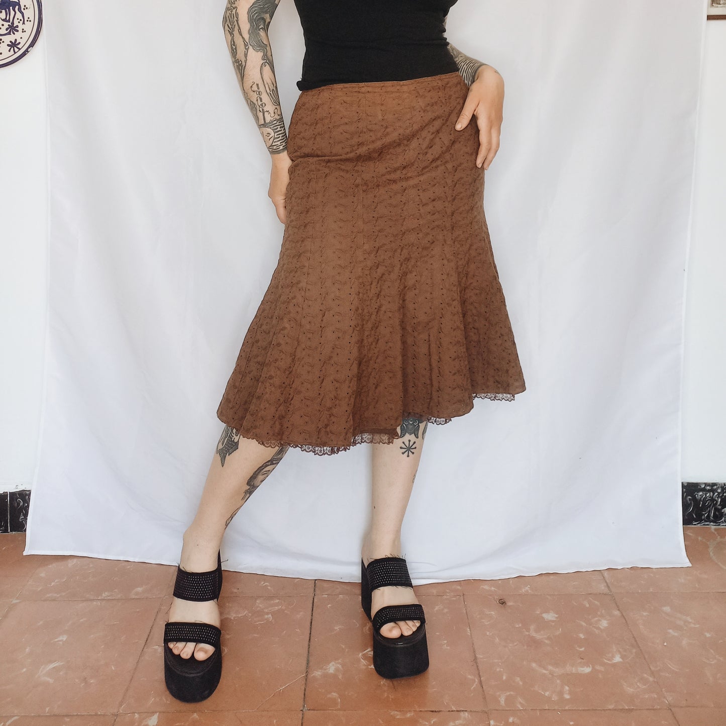 Brown Pleated Skirt - S/M