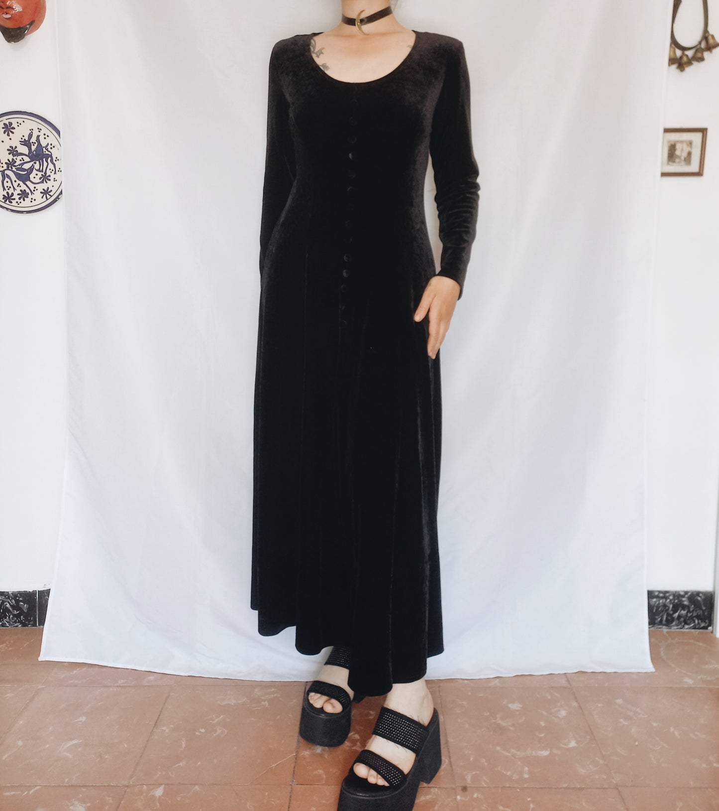 90s Witch Velvet Button Dress - S/M