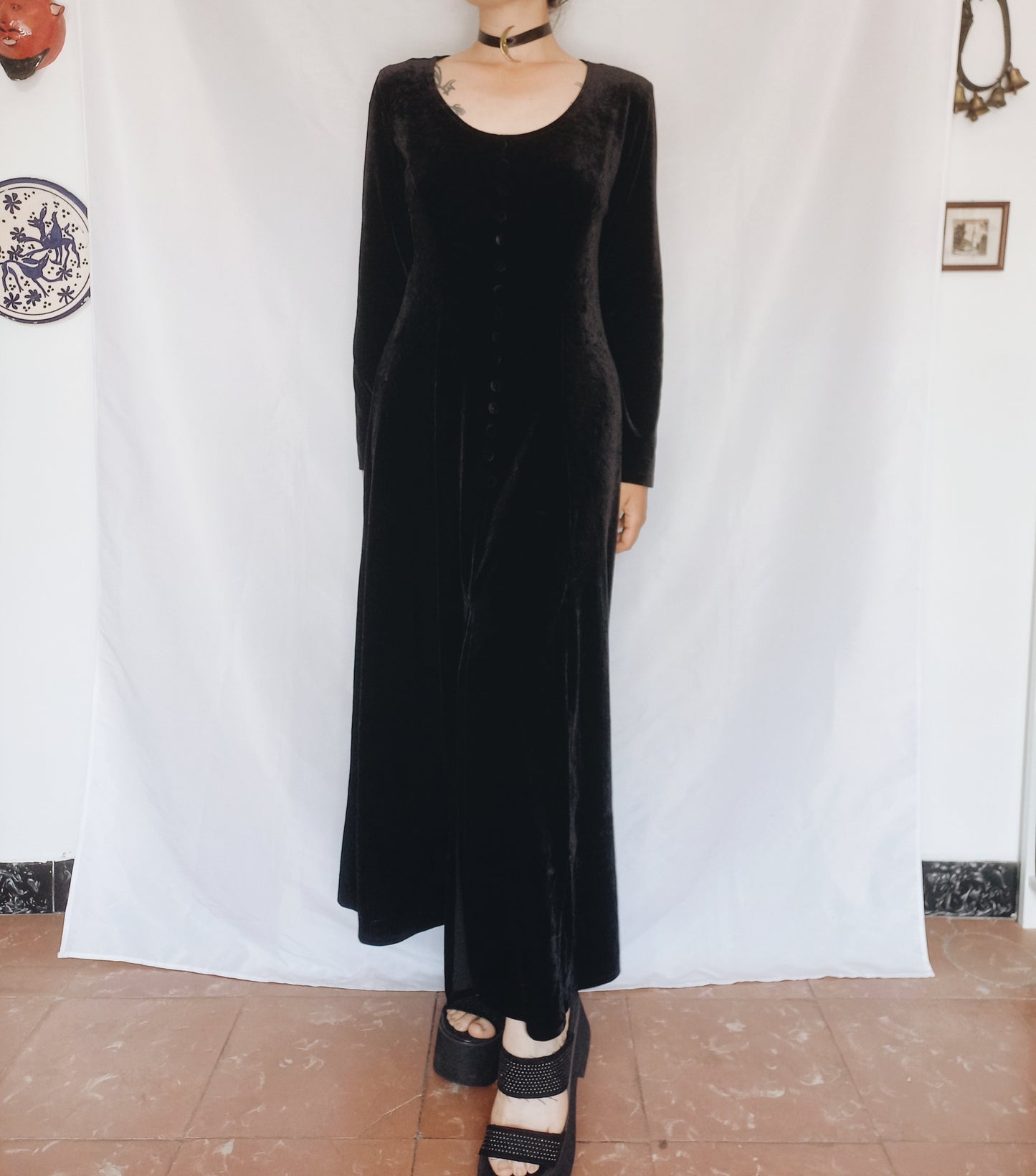 90s Witch Velvet Button Dress - S/M