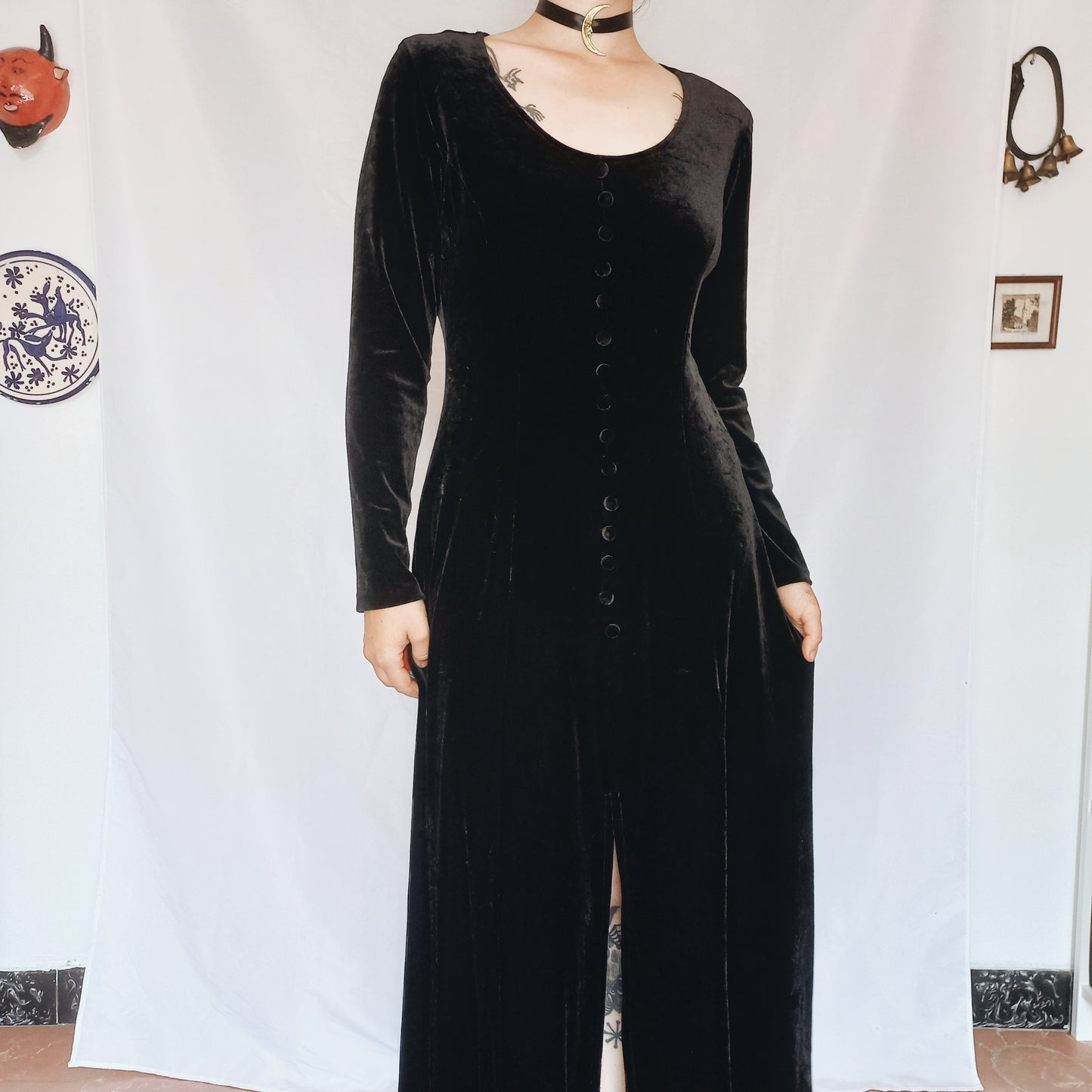 90s Witch Velvet Button Dress - S/M