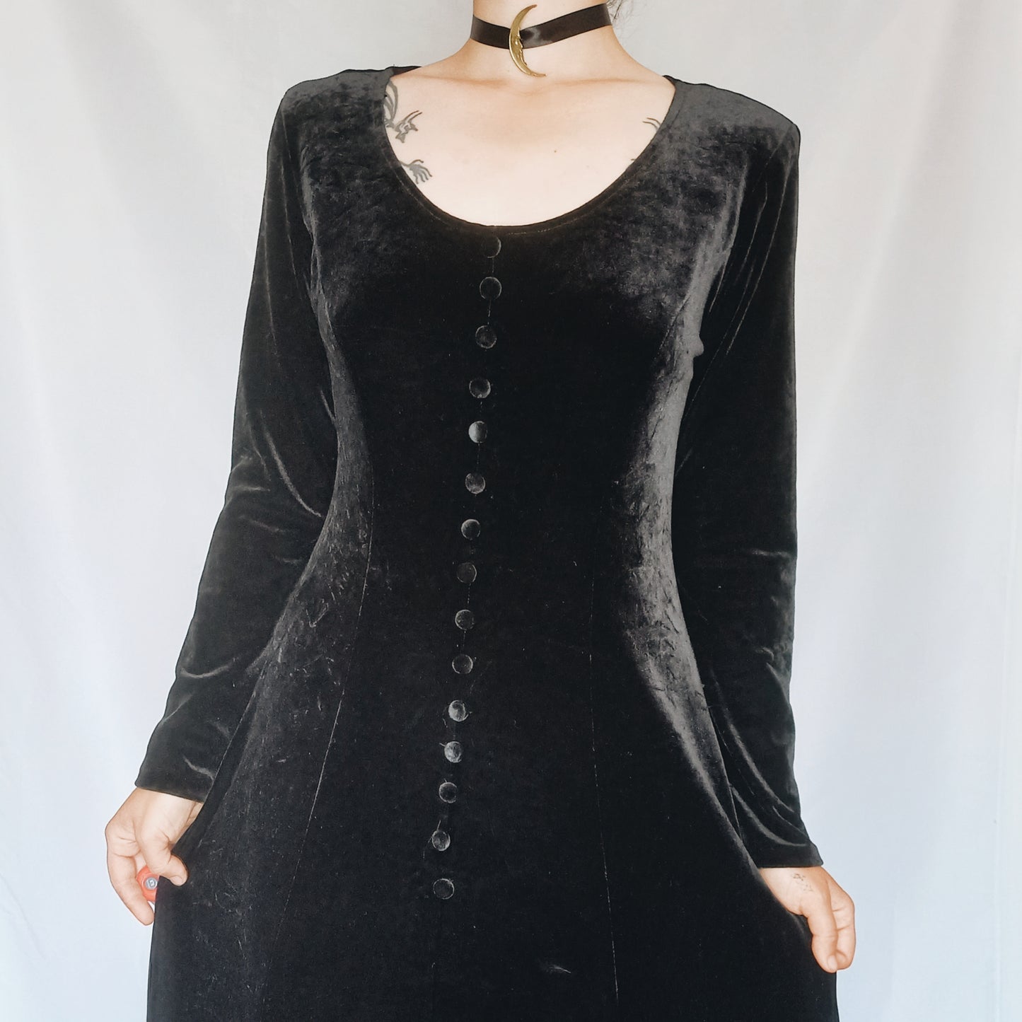 90s Witch Velvet Button Dress - S/M