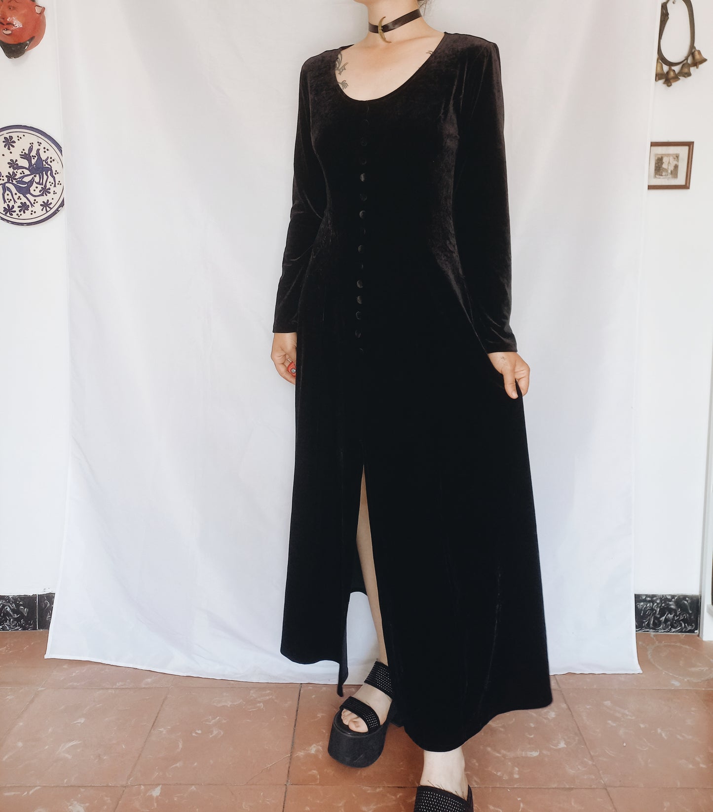 90s Witch Velvet Button Dress - S/M