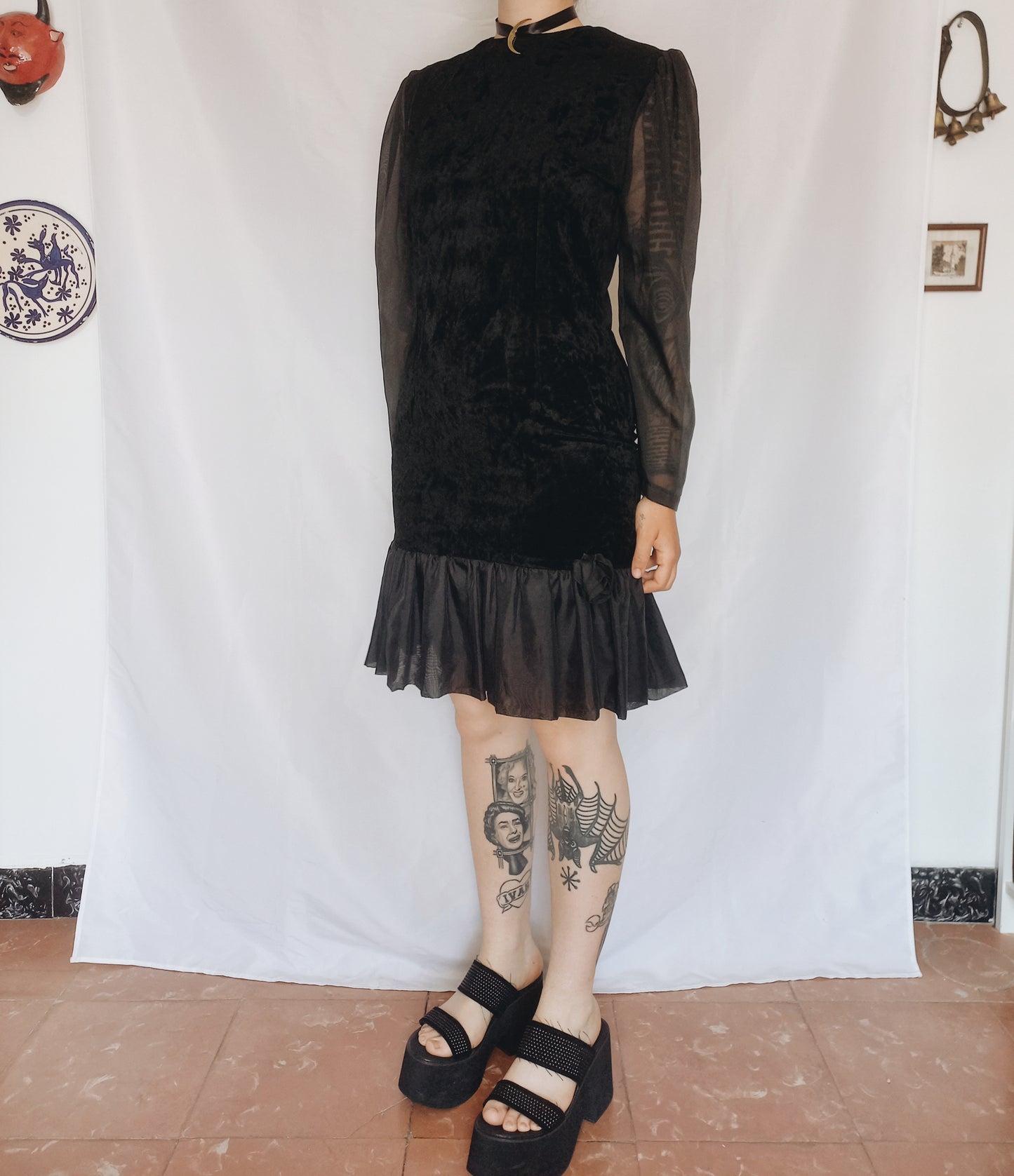 Vintage Velvet Sheer Dress - S