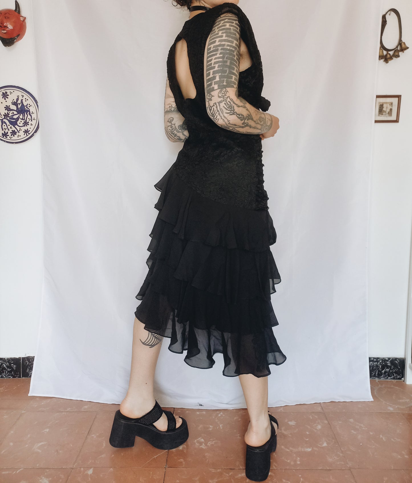 Lace 80s Goth Dress - M