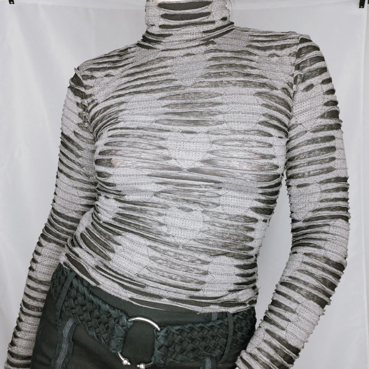 Distressed Mesh Turtleneck Top - S/M