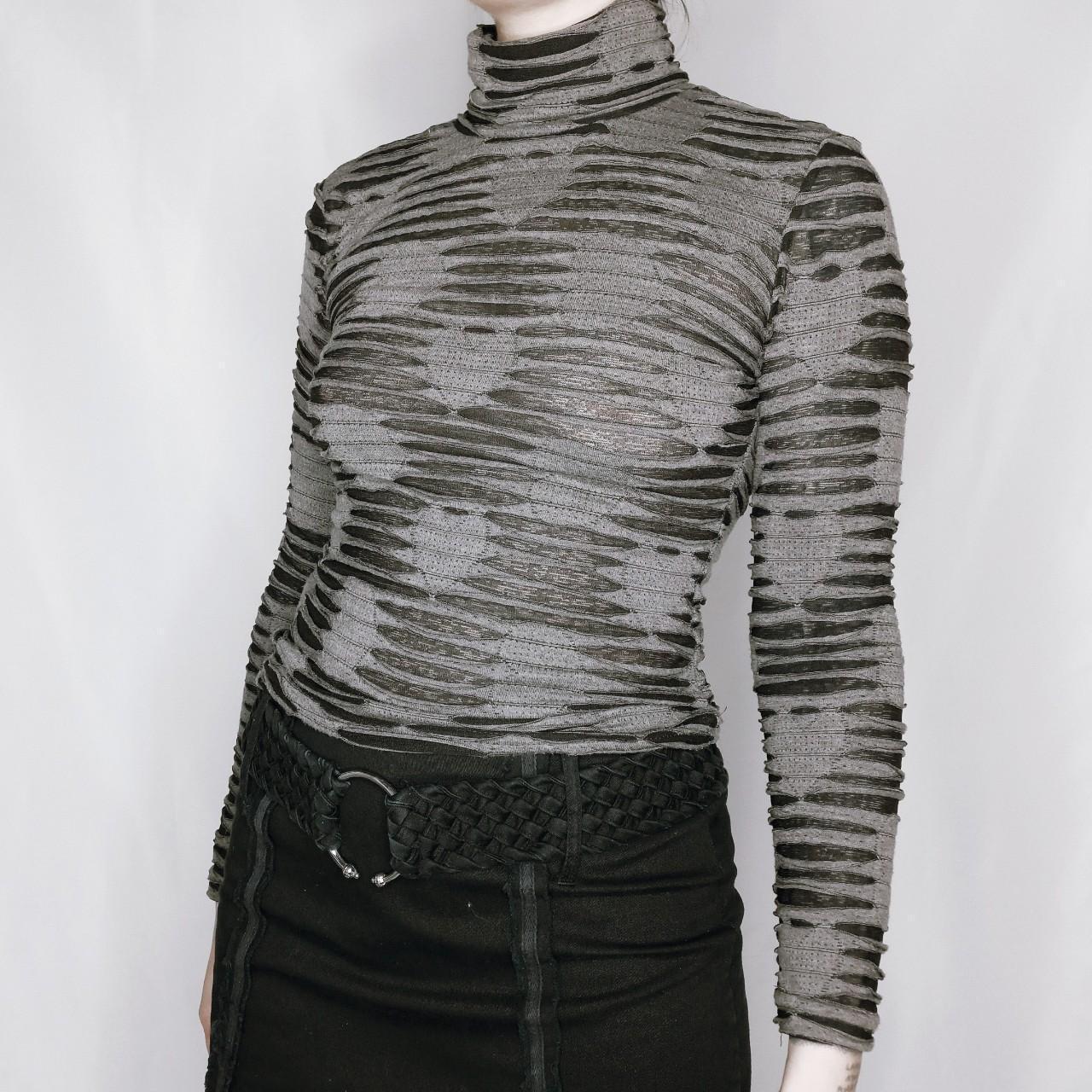 Distressed Mesh Turtleneck Top - S/M