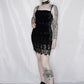 Black Velvet Cut Outs Embroidered Mini Dress - S/M