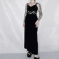 Velvet Cut Out Sheer Embroidery Dress - S/M