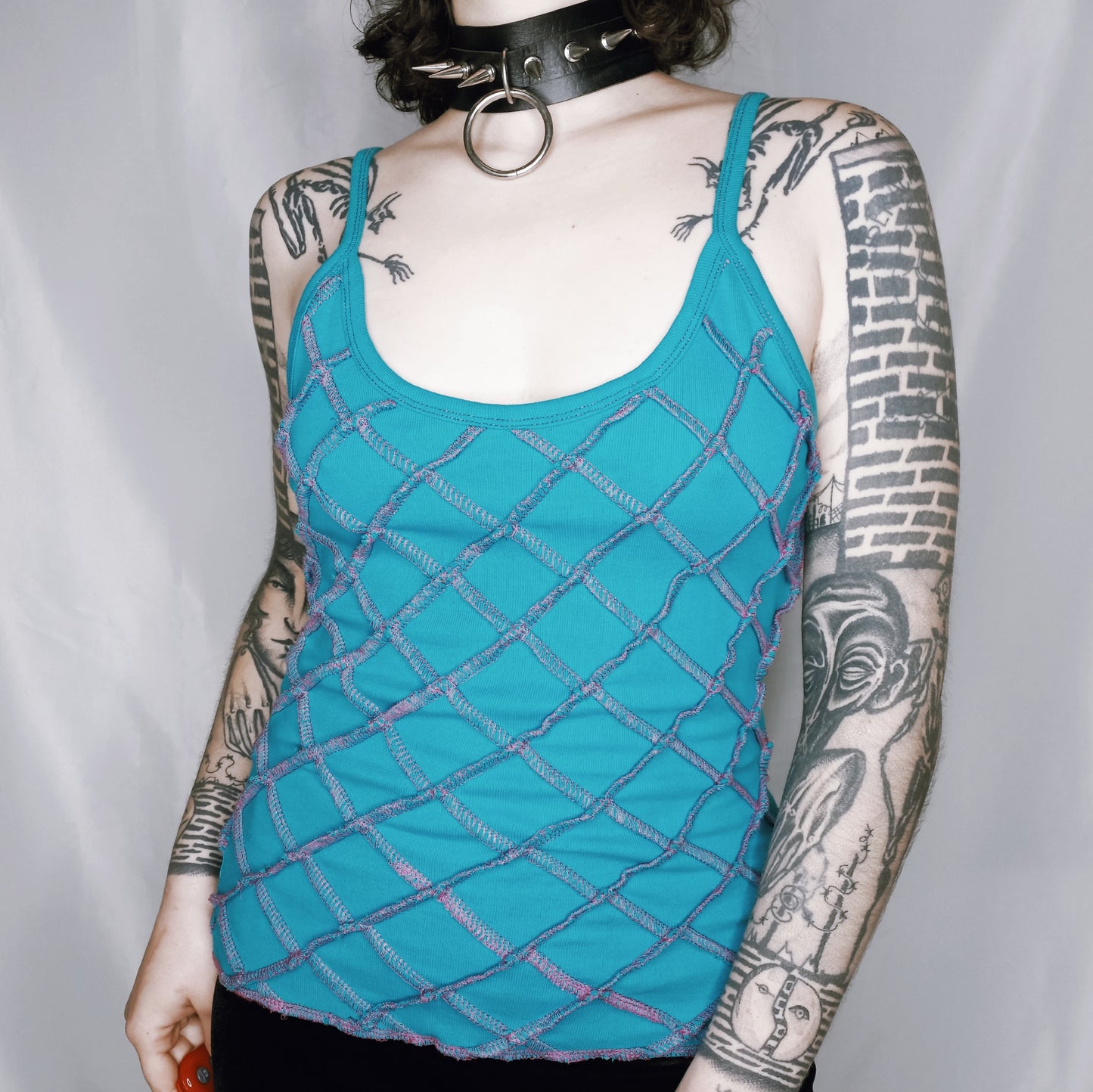 Blue 90s Contrast Stitching Tank Top - L