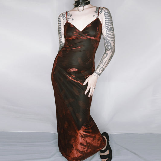 Feather Burgundy Metallic Gown - S/M