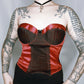 Red and Black Satin Corset Top - L