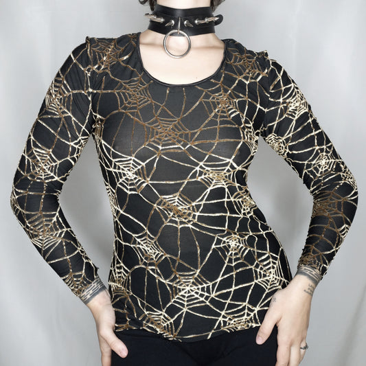 Velvet Gold Spiderweb Mesh Top - M