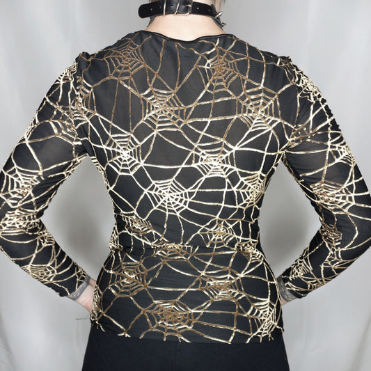 Velvet Gold Spiderweb Mesh Top - M