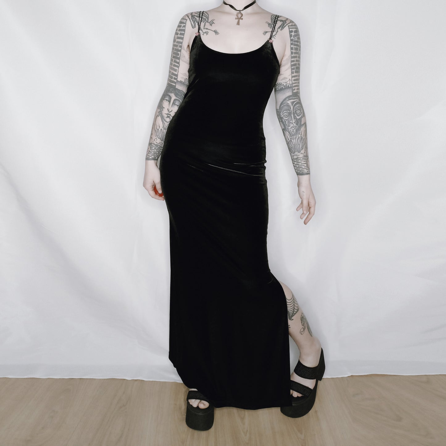 Black Staple Velvet Dress - S/M