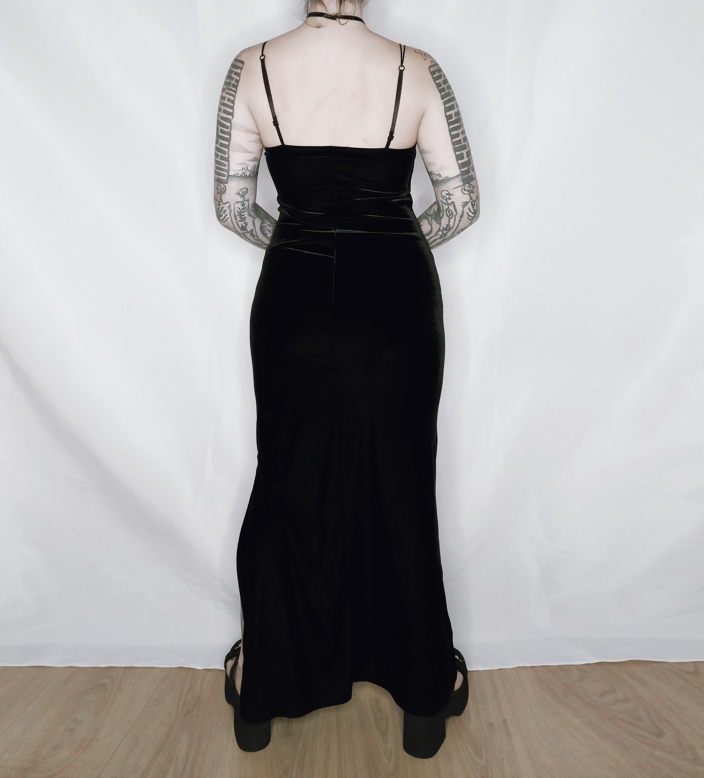 Black Staple Velvet Dress - S/M
